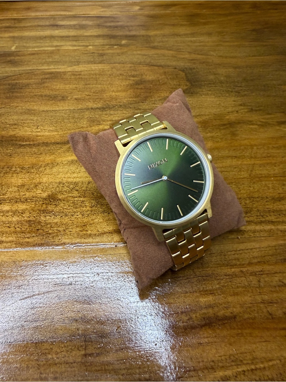 Nixon Gold Stainless Steel Watch with Green Dial
